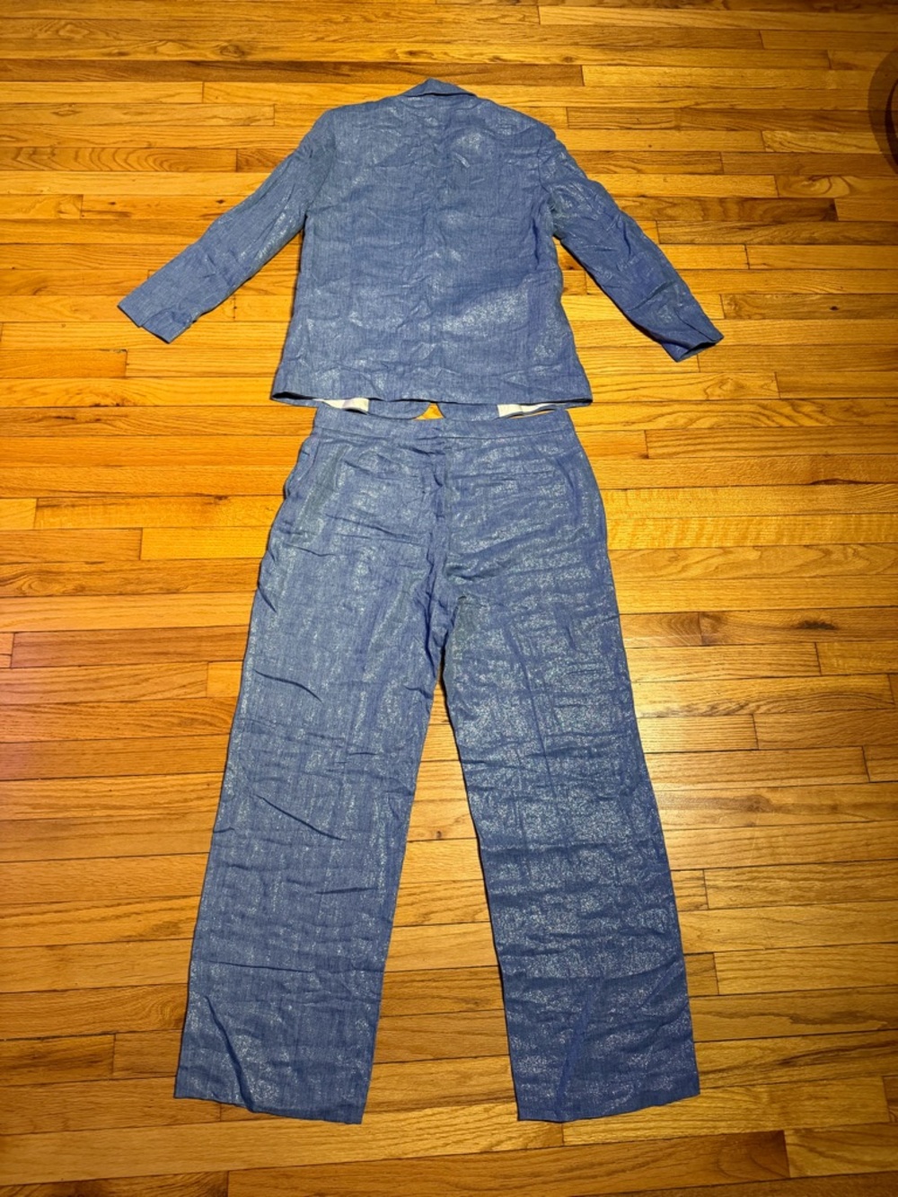 NWOT Zara Linen Shimmer Light Blue Blazer/Trousers Matching Set Coord Lounge L - Picture 8 of 13